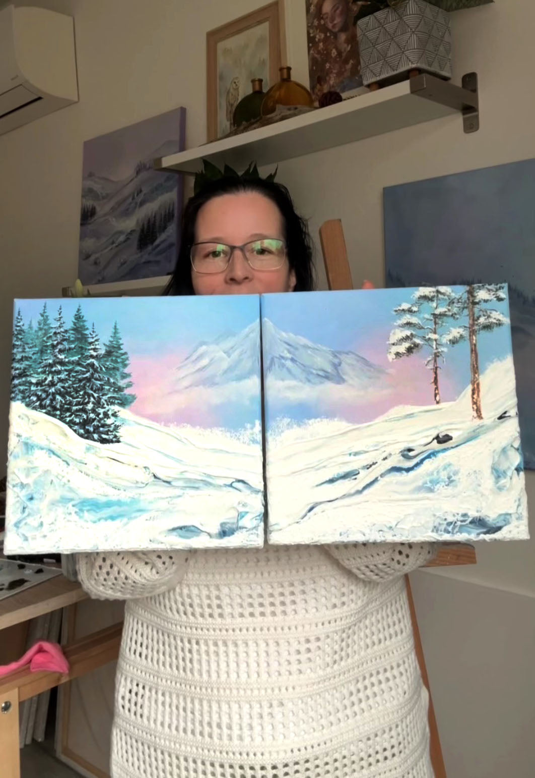 Winter slide pine trees 25x25cm