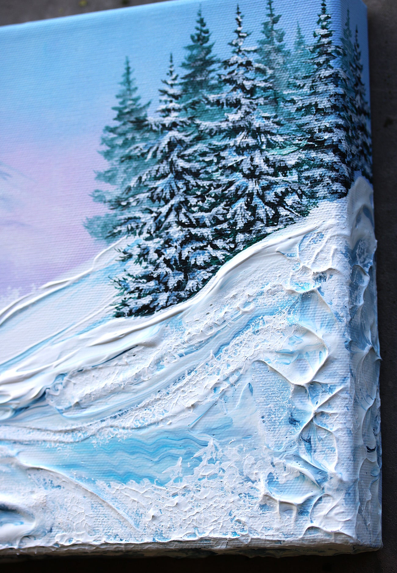 Winter slide spruce trees 25x25cm