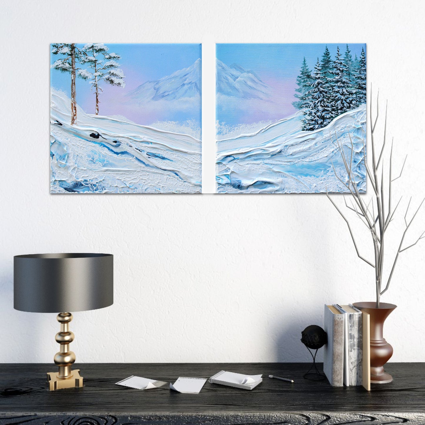 Winter slide pine trees 25x25cm