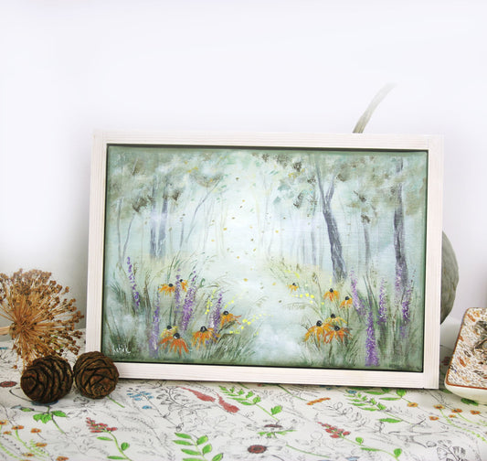 Hand-painted artwork of a misty autumn meadow with wildflowers korolevaart