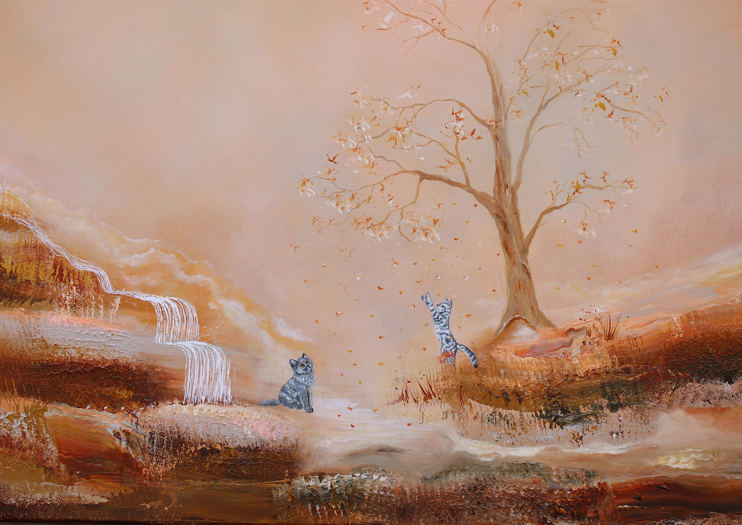 Playing with autumn leaves 80x80cm