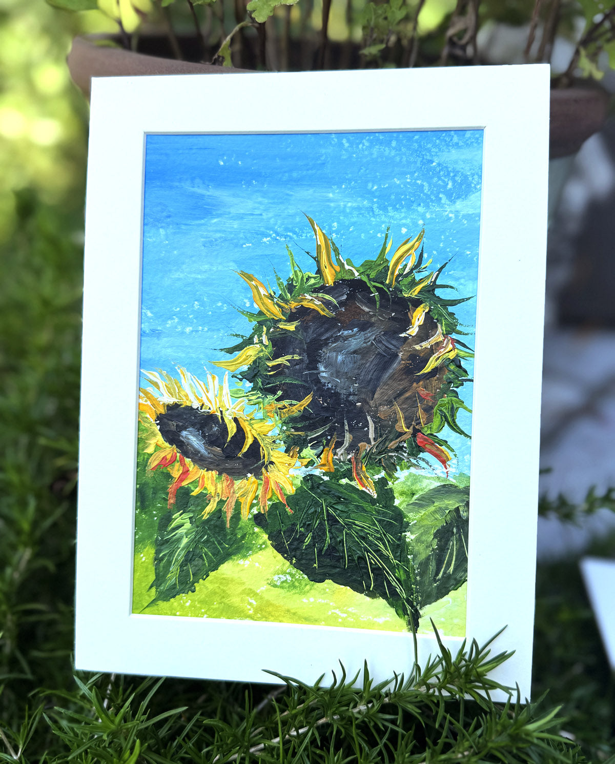 Small Painting of sunflowers with cardboard frame