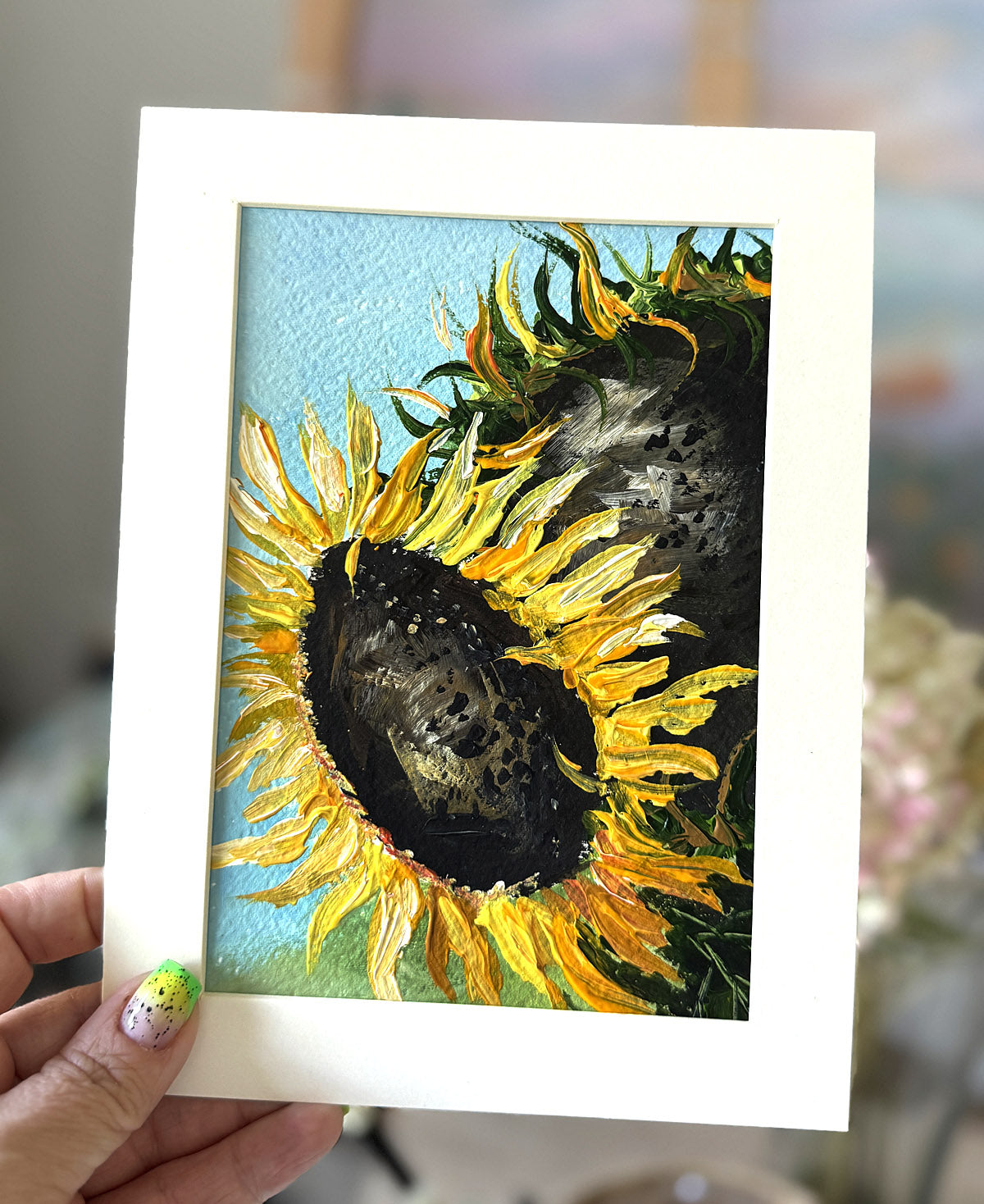 Original sunflower painting expressive bright art
