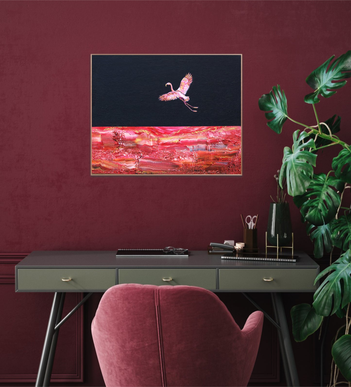 Dramatic flamingo 50x40cm