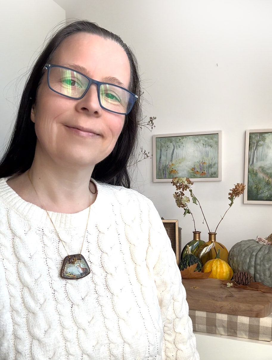 Hand-painted art necklace with fox by Katie Koroleva