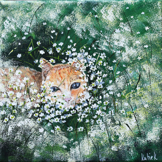 Hiding in flowers 20x20cm