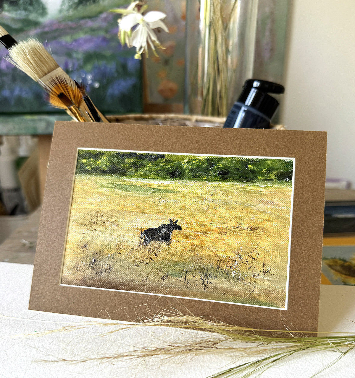 Moose Emil miniature oil painting