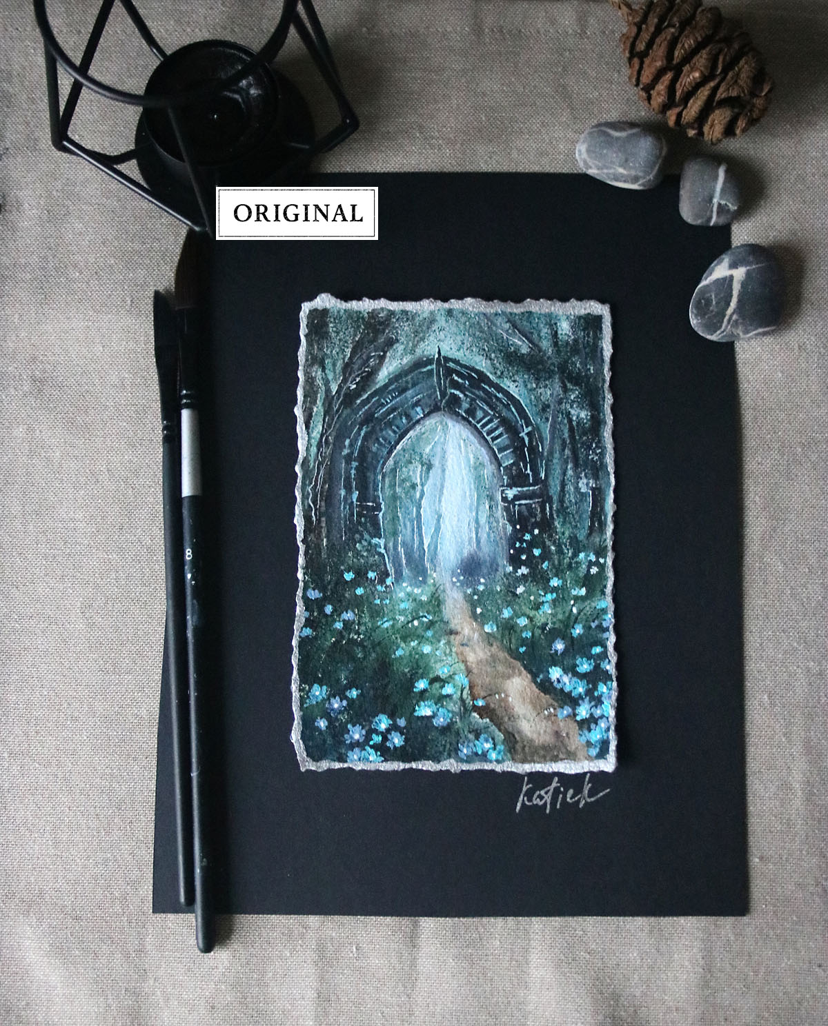 Mystic forest portal small painting