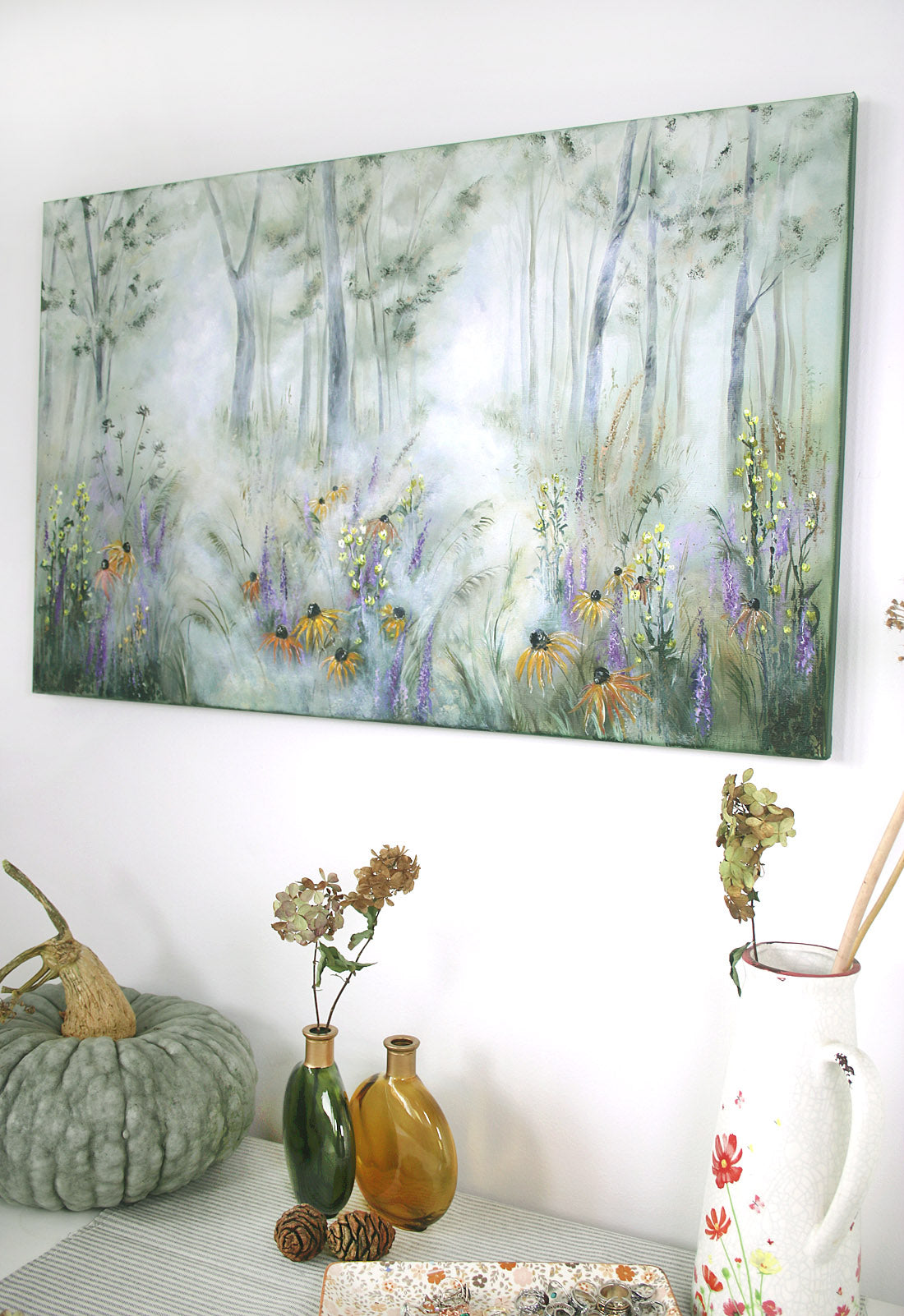 Statement Painting of a forest scene with wildflowers and autumn vibe