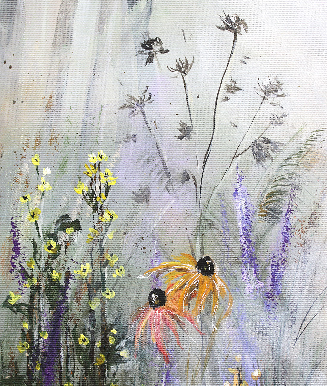 Abstract painting of flowers with a textured background