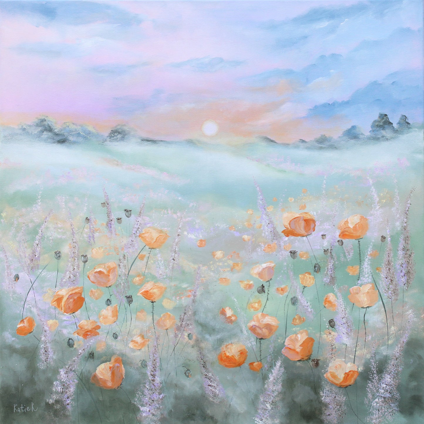 Dew kissed poppies 80x80cm