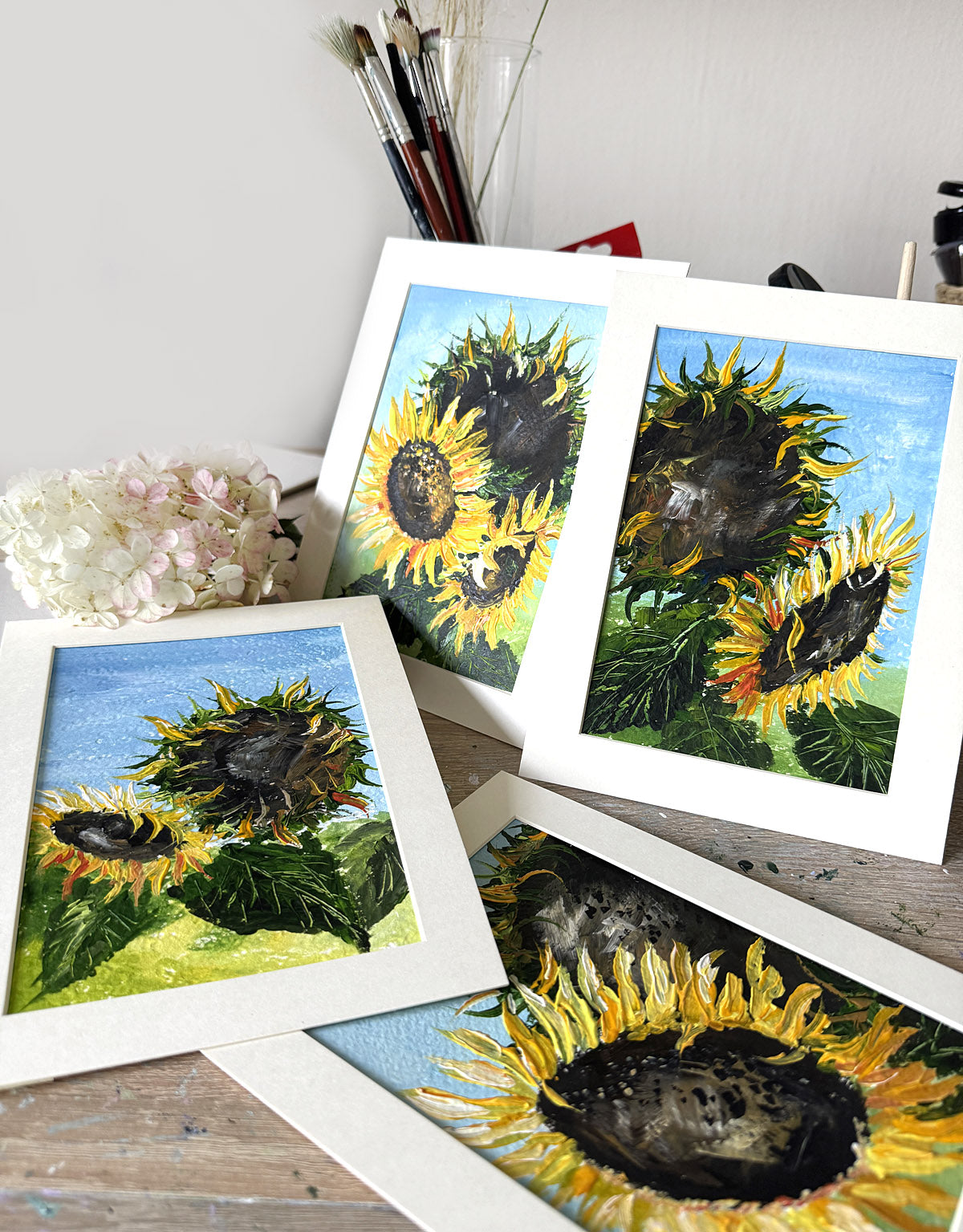 Expressive sunflowers art collection of miniature paintings