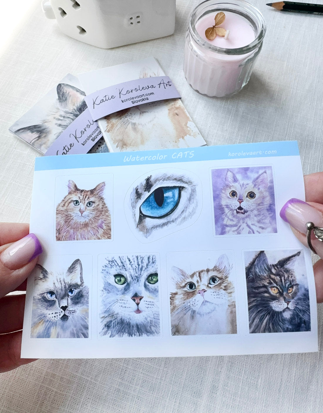Watercolor Cats Sticker Sheet