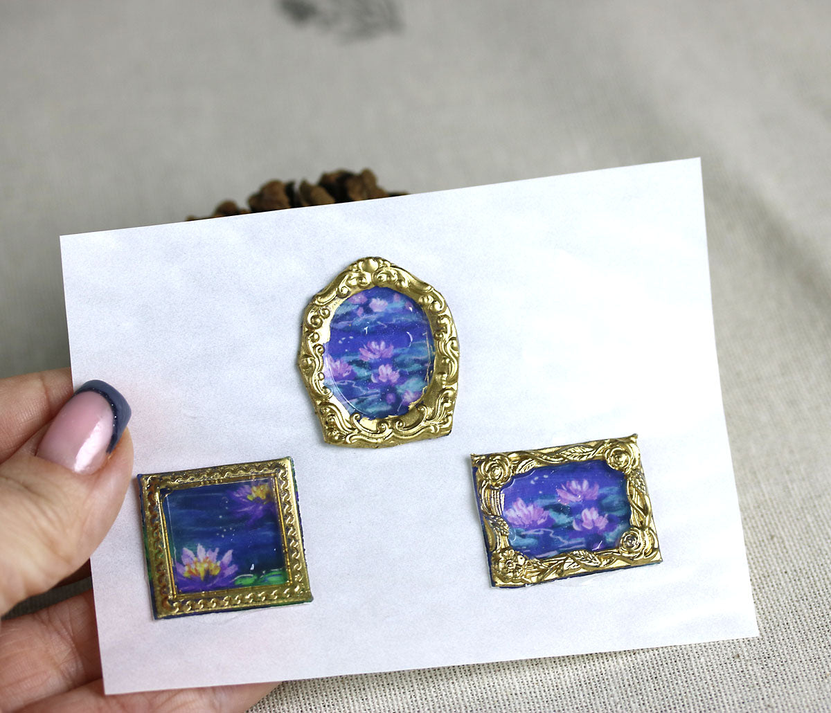 Water lily flowers handmade wax-style art stickers miniature doll house art