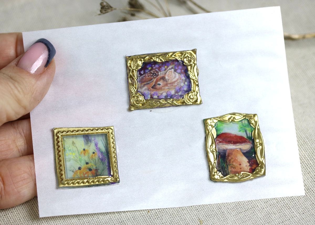 Autumn colored handmade wax-style art stickers miniature doll house art
