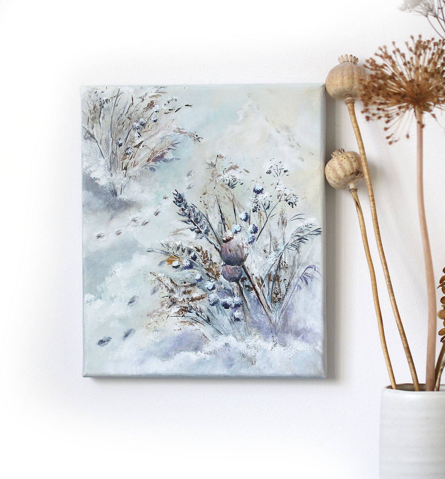 Winter floral painting in modern home decor