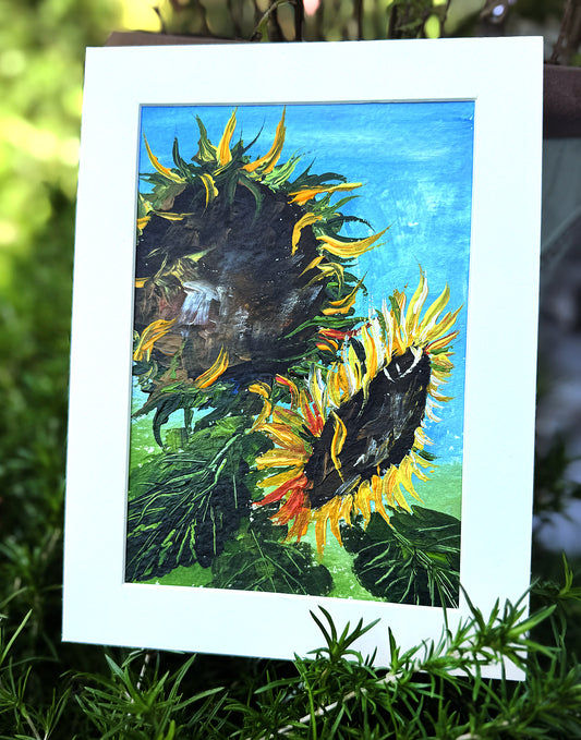 Bright sunflowers painting in acrylic