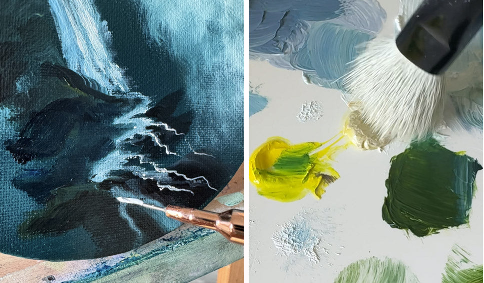 Painting with oils dark forest landscape