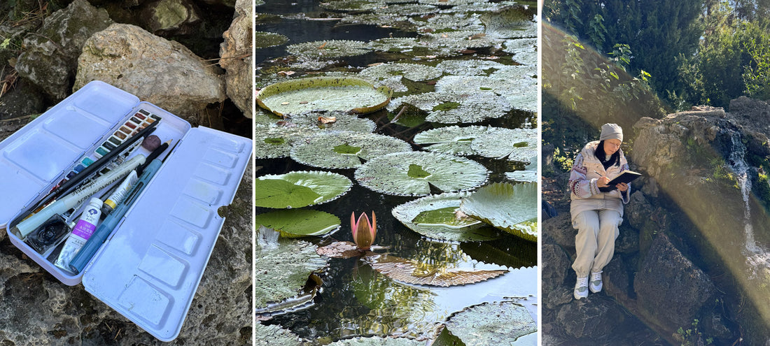 Watercolor-plein-air-waterlily-ponds-in-Piestany
