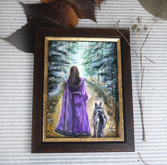 Autumn Stroll - Girl with a Wolf