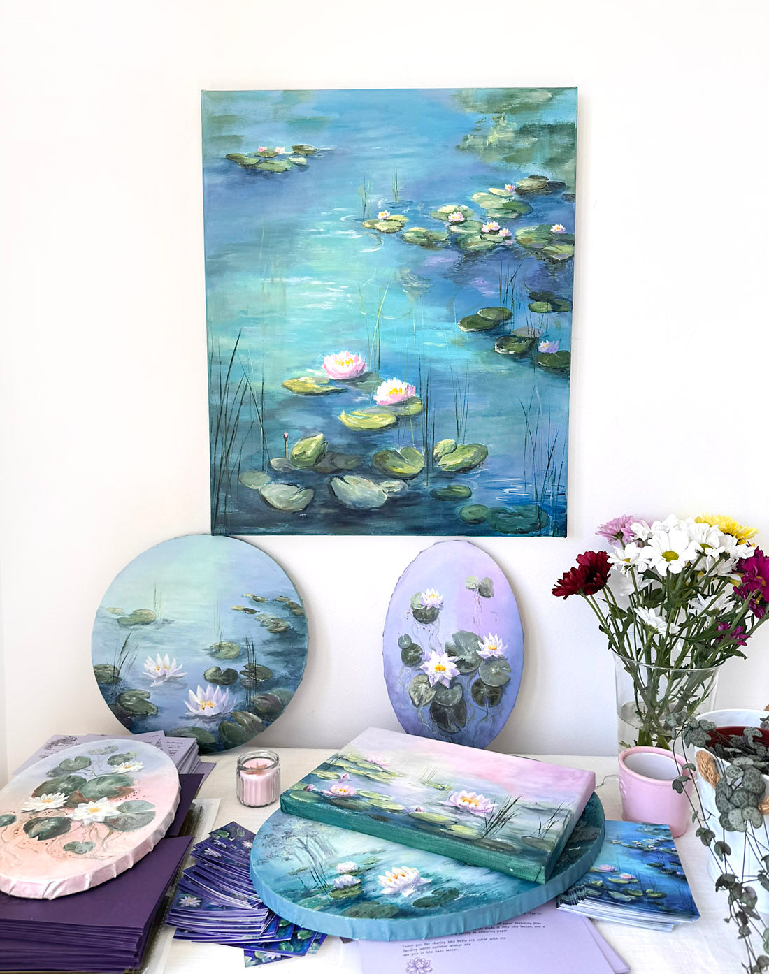 Art collection of paintings with waterlilies impressionist style