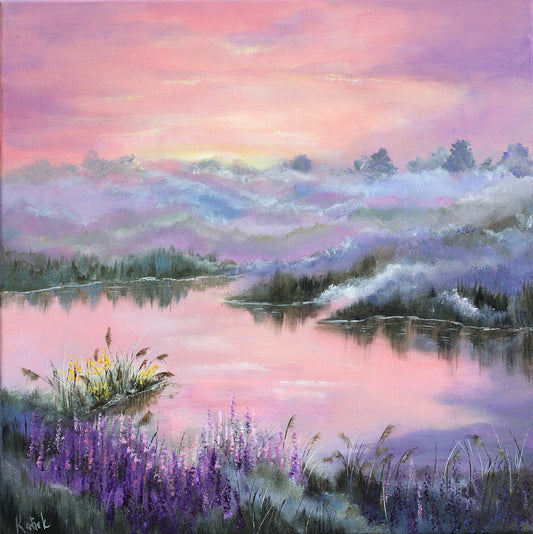 Sunset by the lake 40x40cm