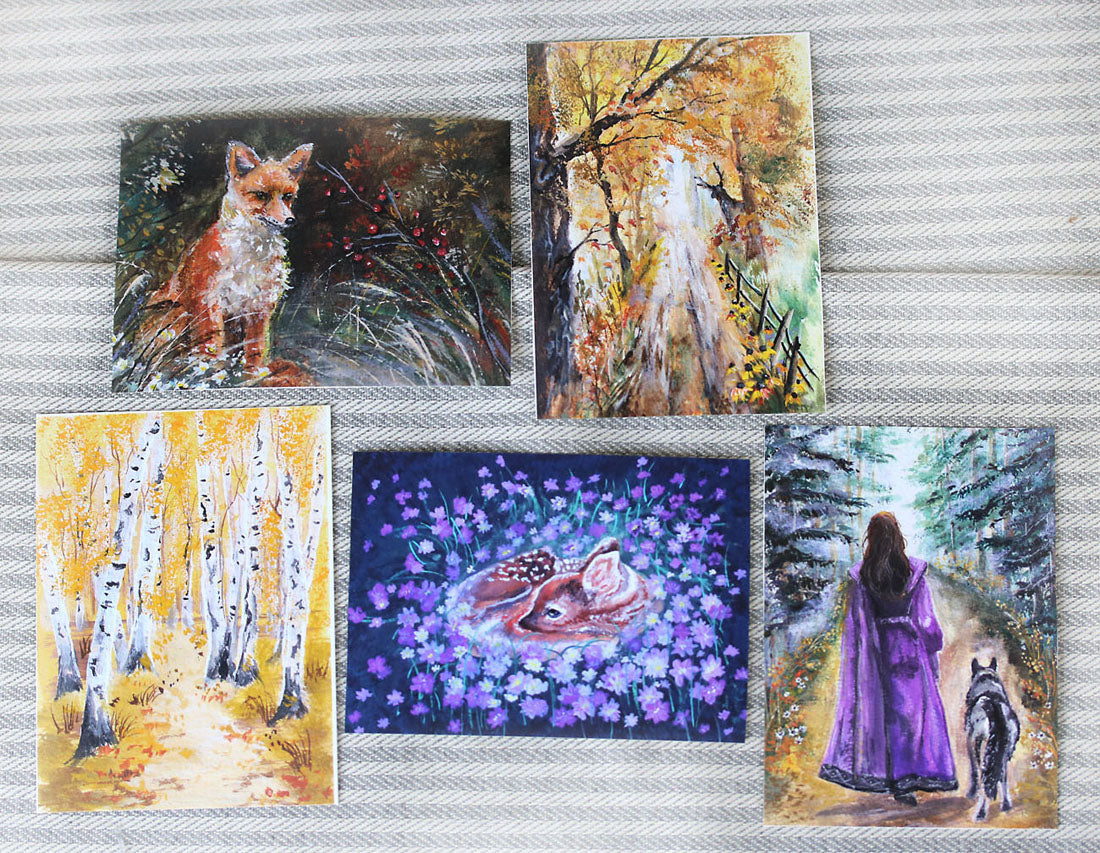 Set of five autumn-themed ACEO artworks