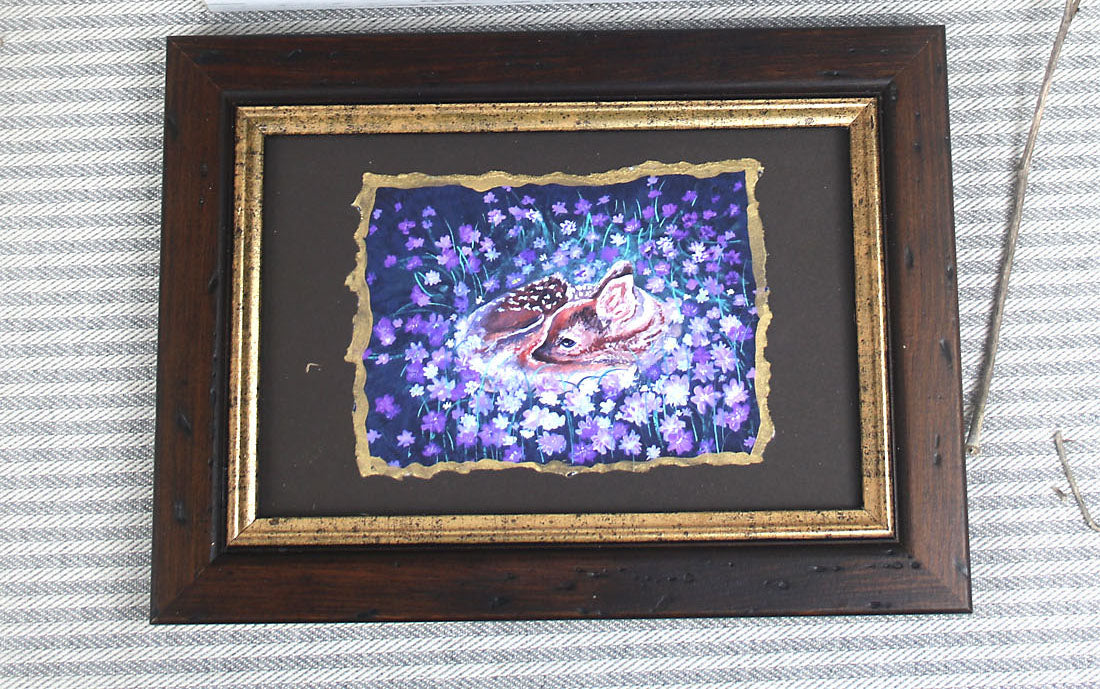 Baby Deer Among the Violets – Hand-Deckled Artisan Mini Print