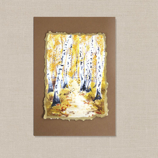 Golden Birch Path – Hand-Deckled Artisan Mini Print