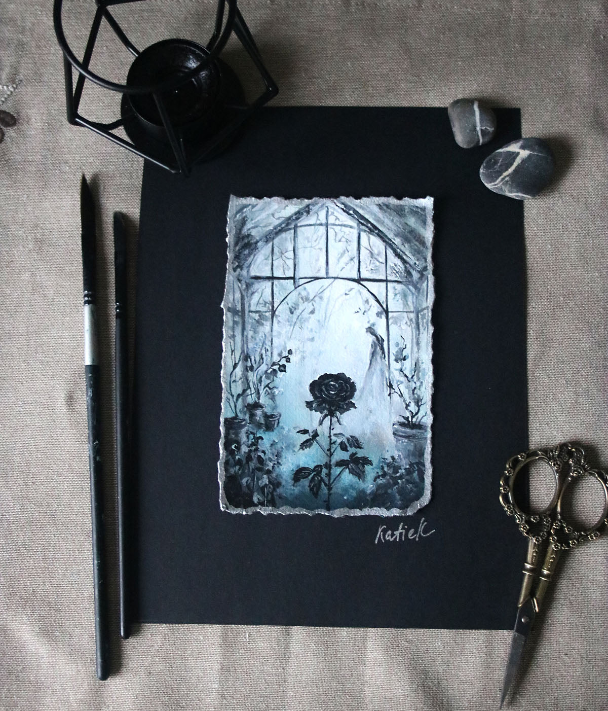 Black rose gothic painting