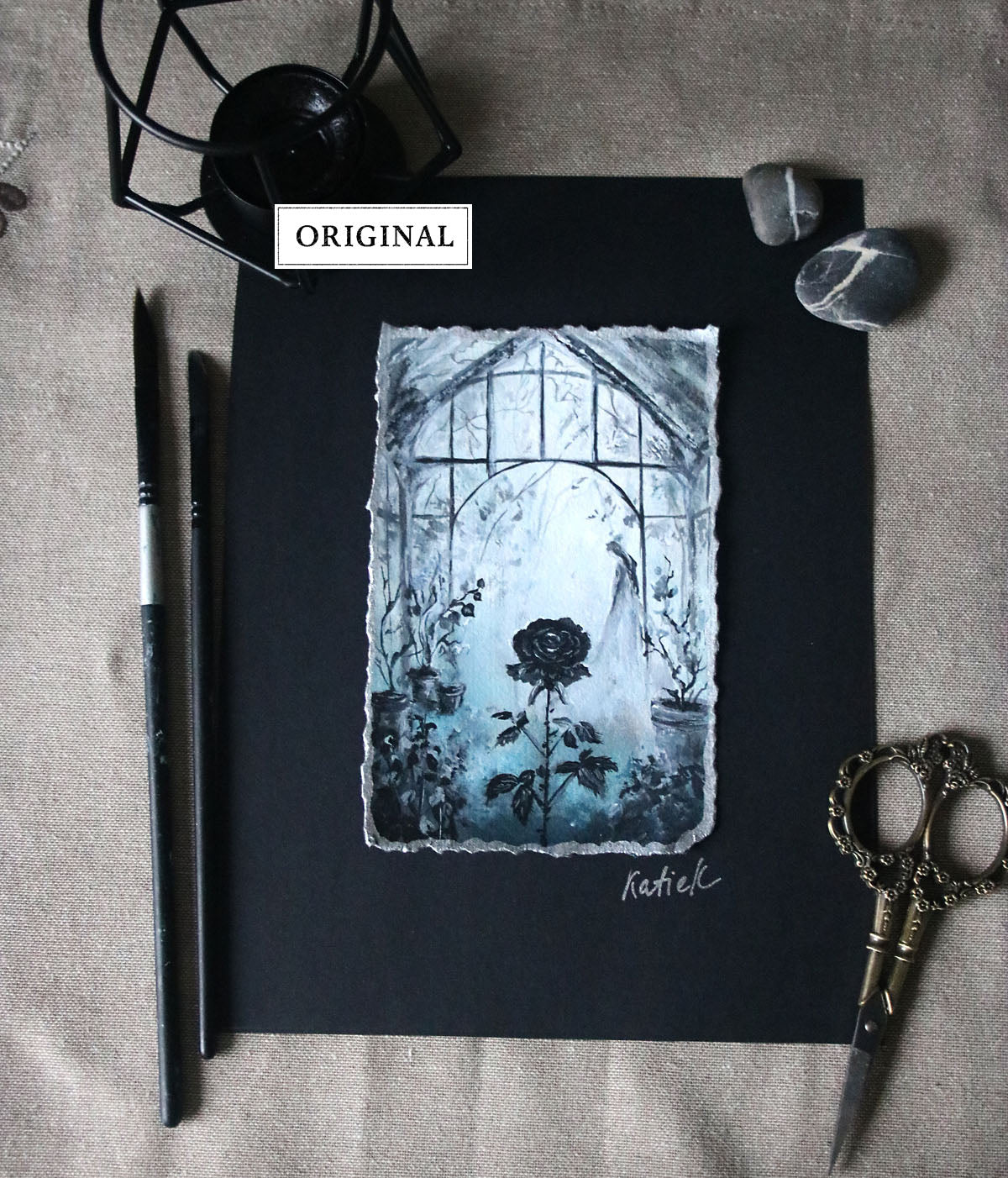 Black rose gothic painting