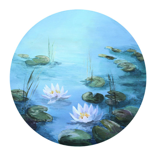 Original circle waterlilies pond blue painting