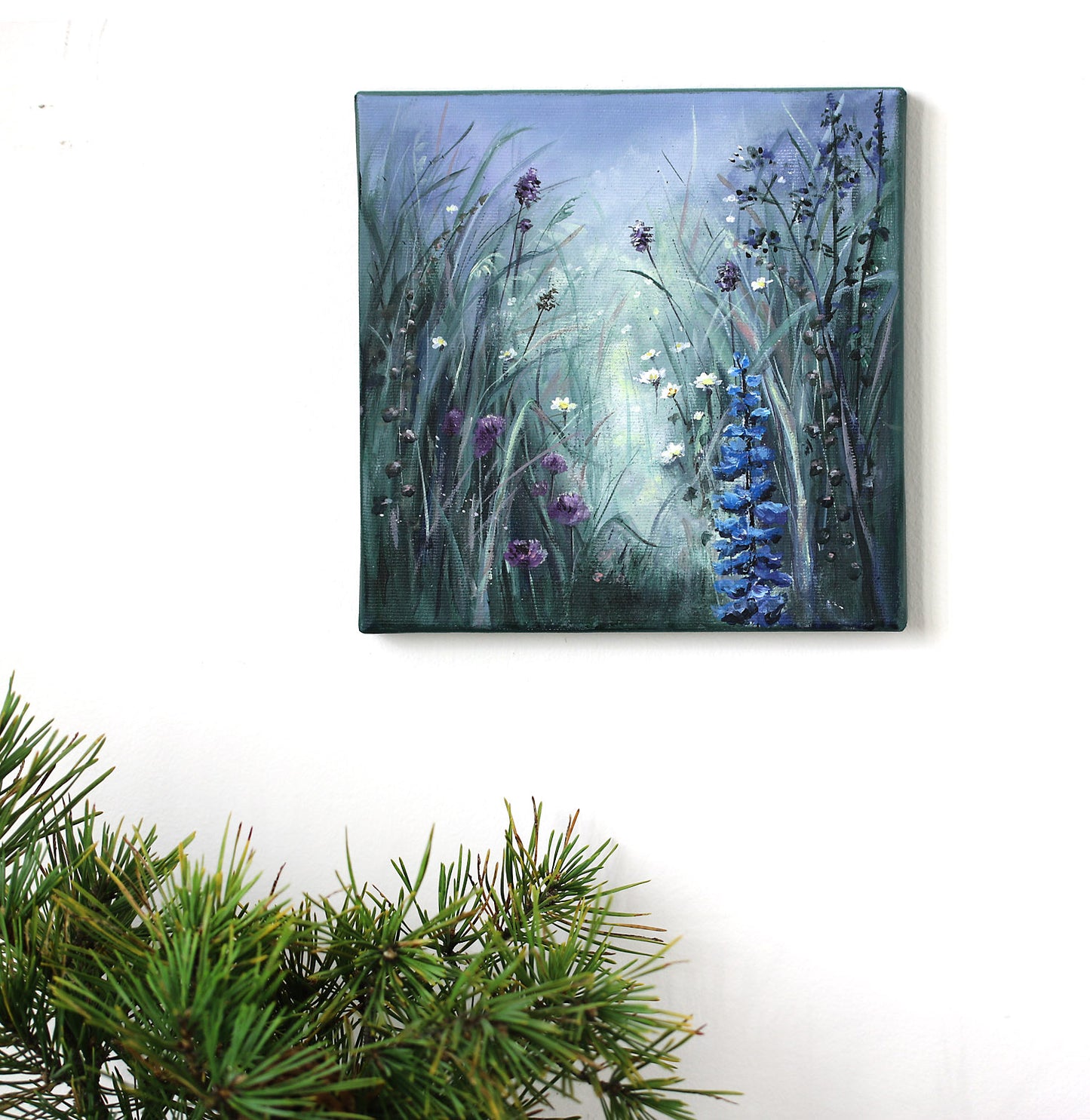 Blue wildflowers original small painting by korolevaart