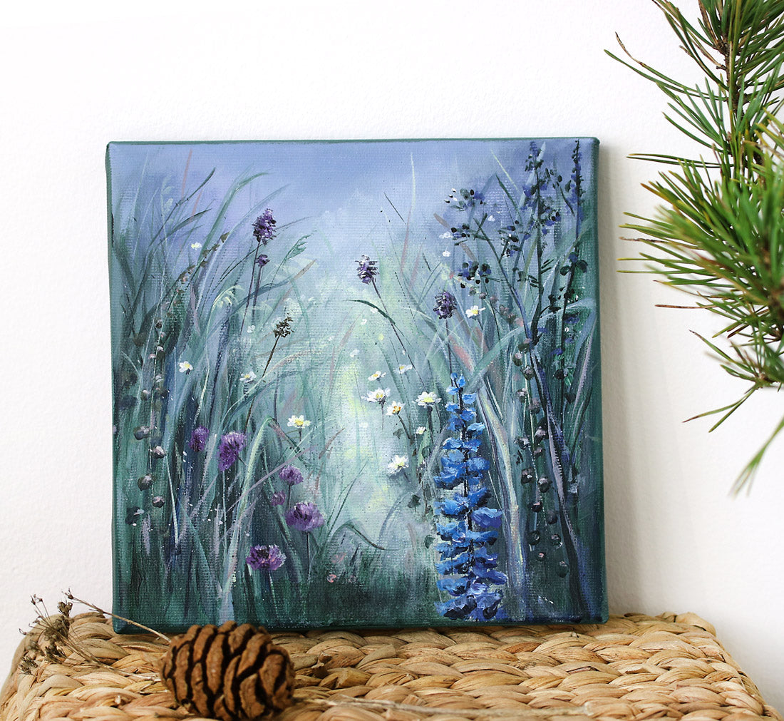 Blue wildflowers original small painting by korolevaart