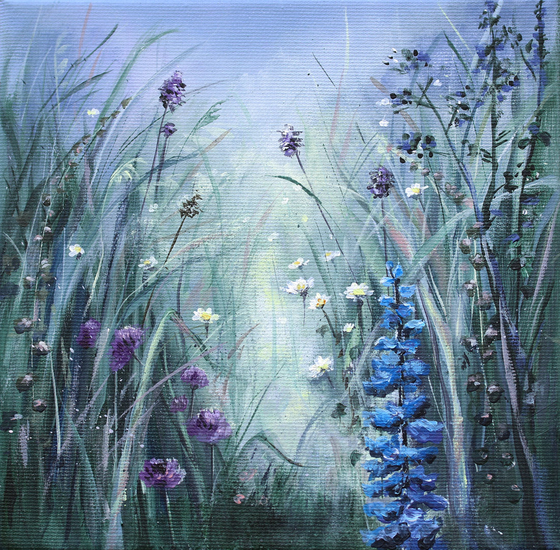 Blue wildflowers original small painting by korolevaart