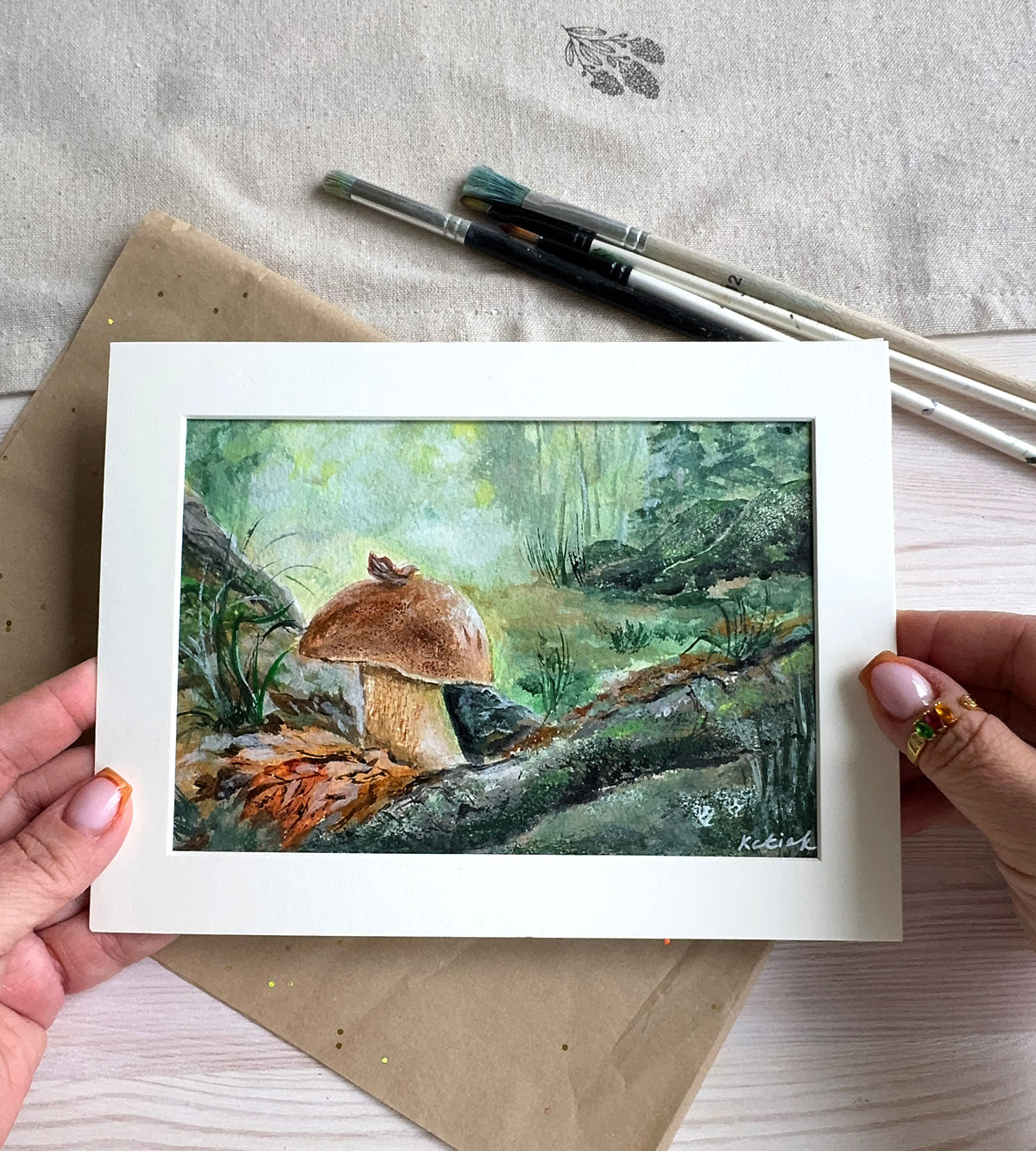 Boletus mushroom small painting
