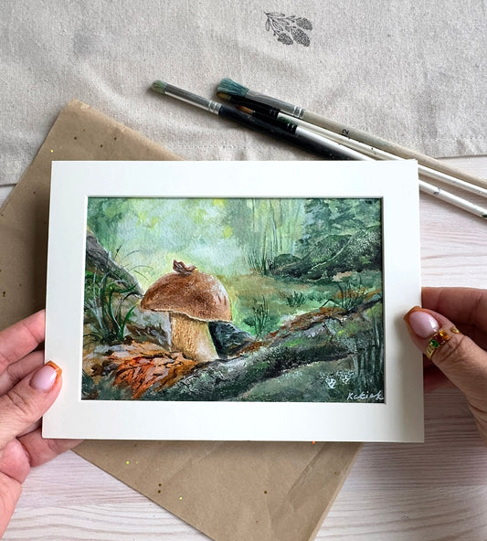 Boletus mushroom small painting