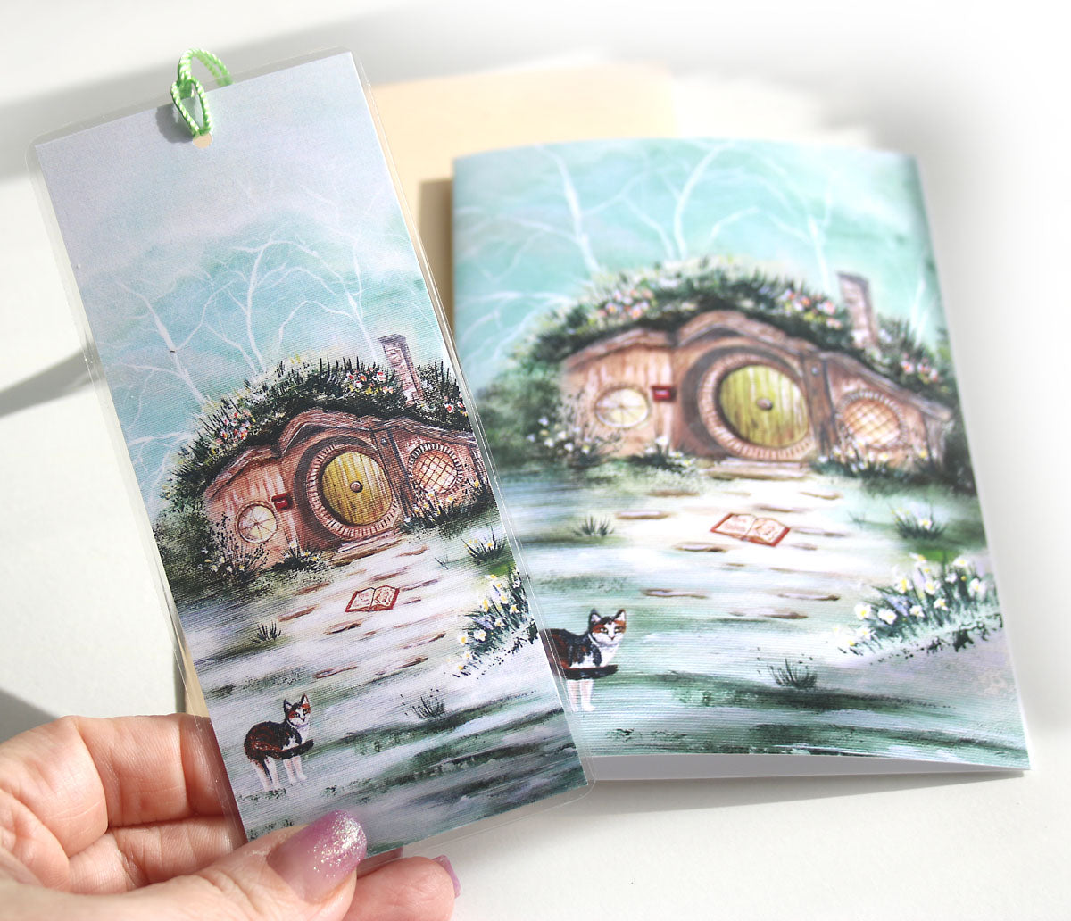 Hobbit cottage bookmark and greeting card gift set