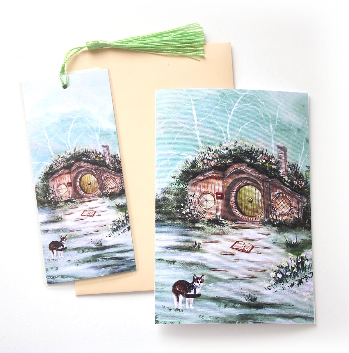 Hobbit cottage bookmark and greeting card gift set