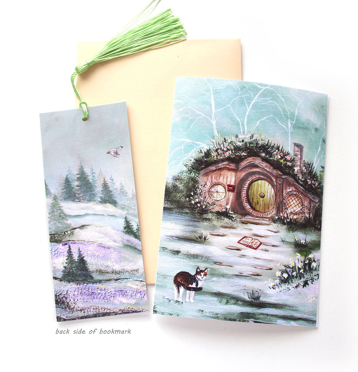 Hobbit cottage bookmark and greeting card gift set