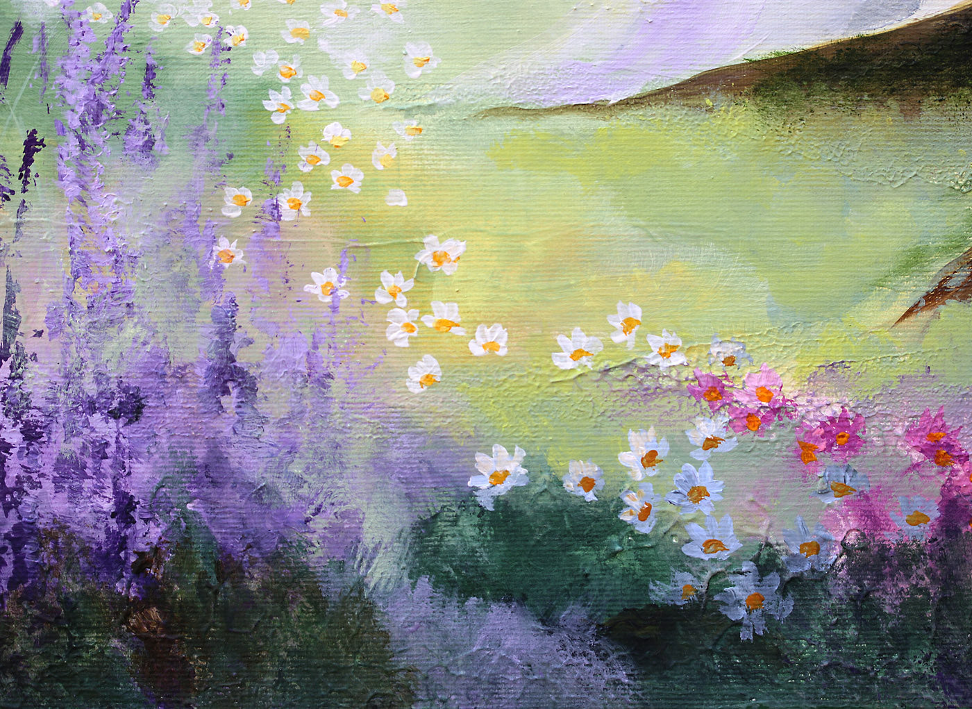 Colorful abstract painting of flowers and nature