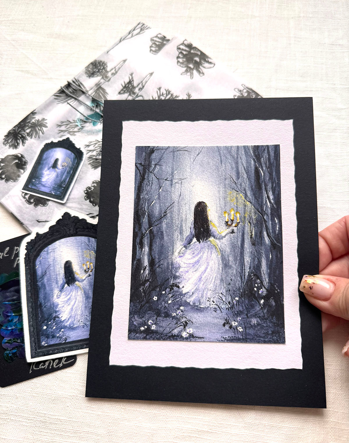 Fine art print girl in the dark wood 