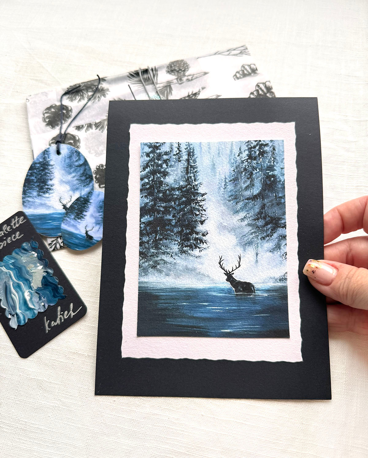 Dark forest landscape with a deer fine art print keepsake set