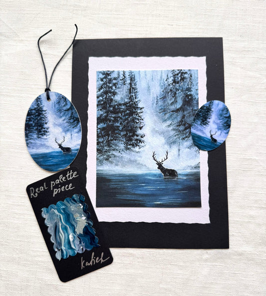 Dark forest landscape with a deer fine art print keepsake set