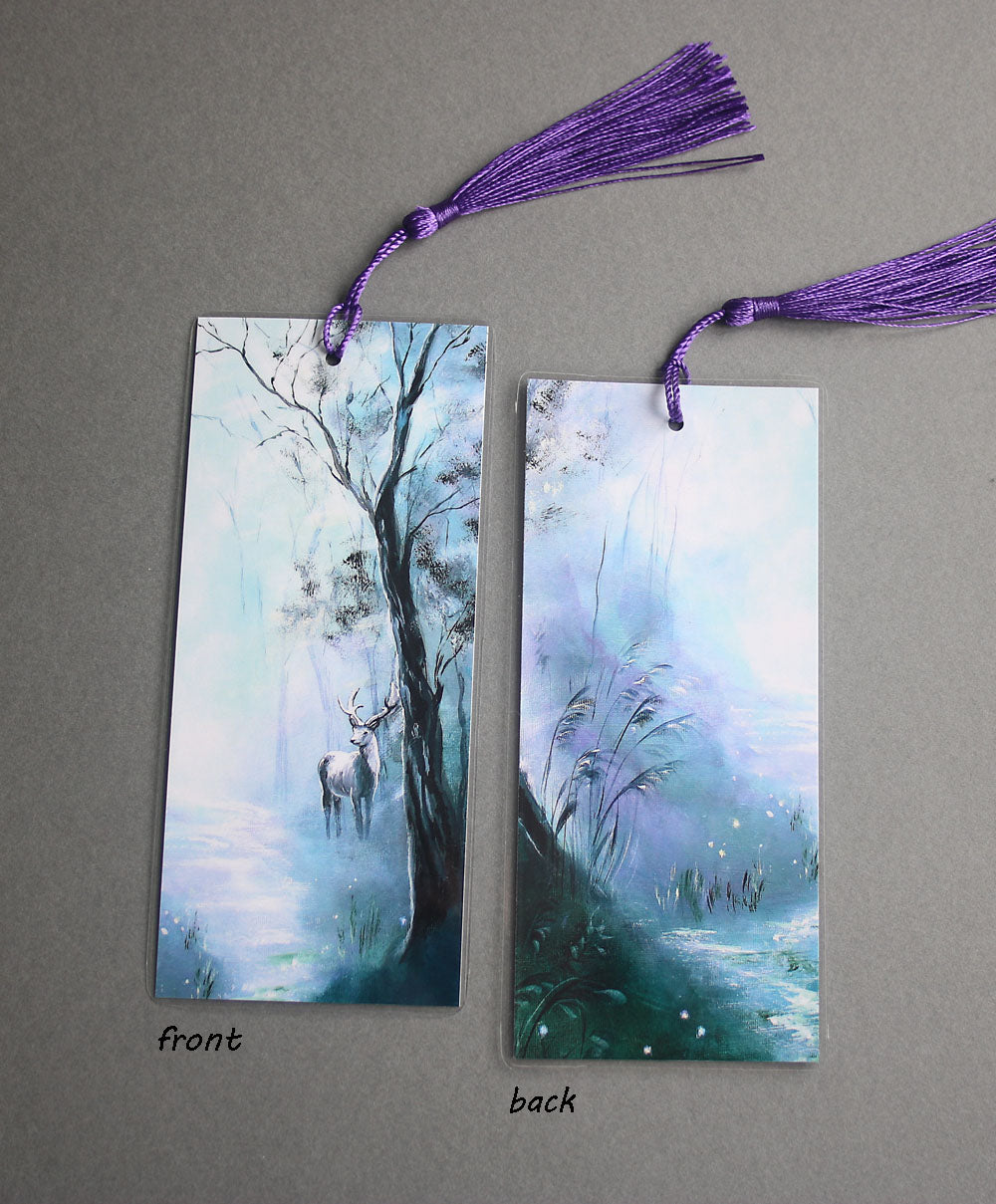Dark forest deer illustrated art bookmark