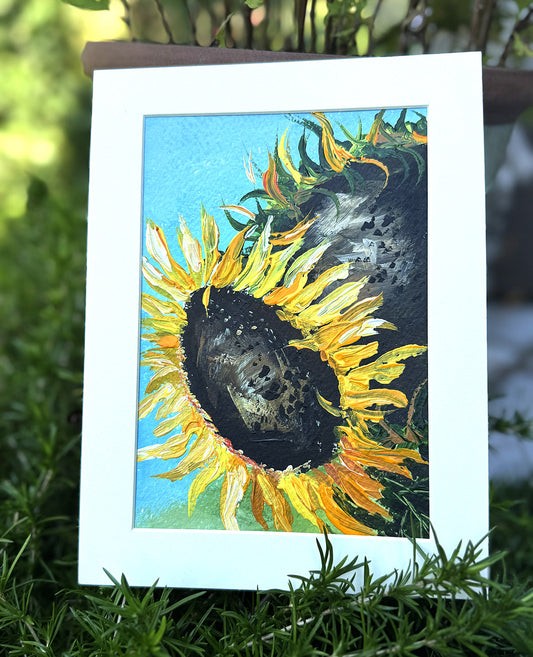 Vibrant sunflower painting in acrylic hand-painted