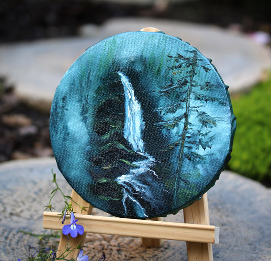 Whispering Cascade - Mini Forest Waterfall Painting