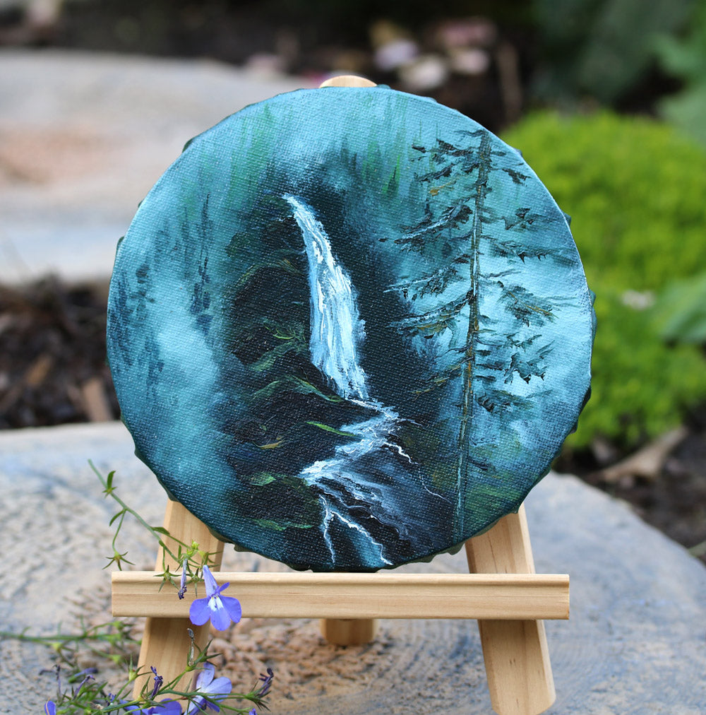 Whispering Cascade - Mini Forest Waterfall Painting