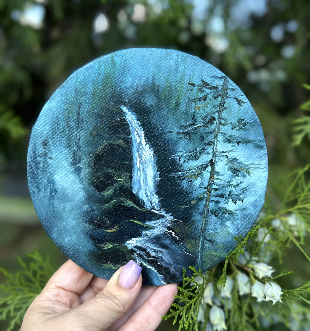 Whispering Cascade - Mini Forest Waterfall Painting