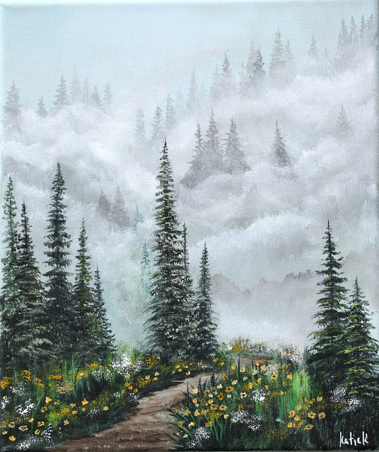Forest road through flowers 25x30cm